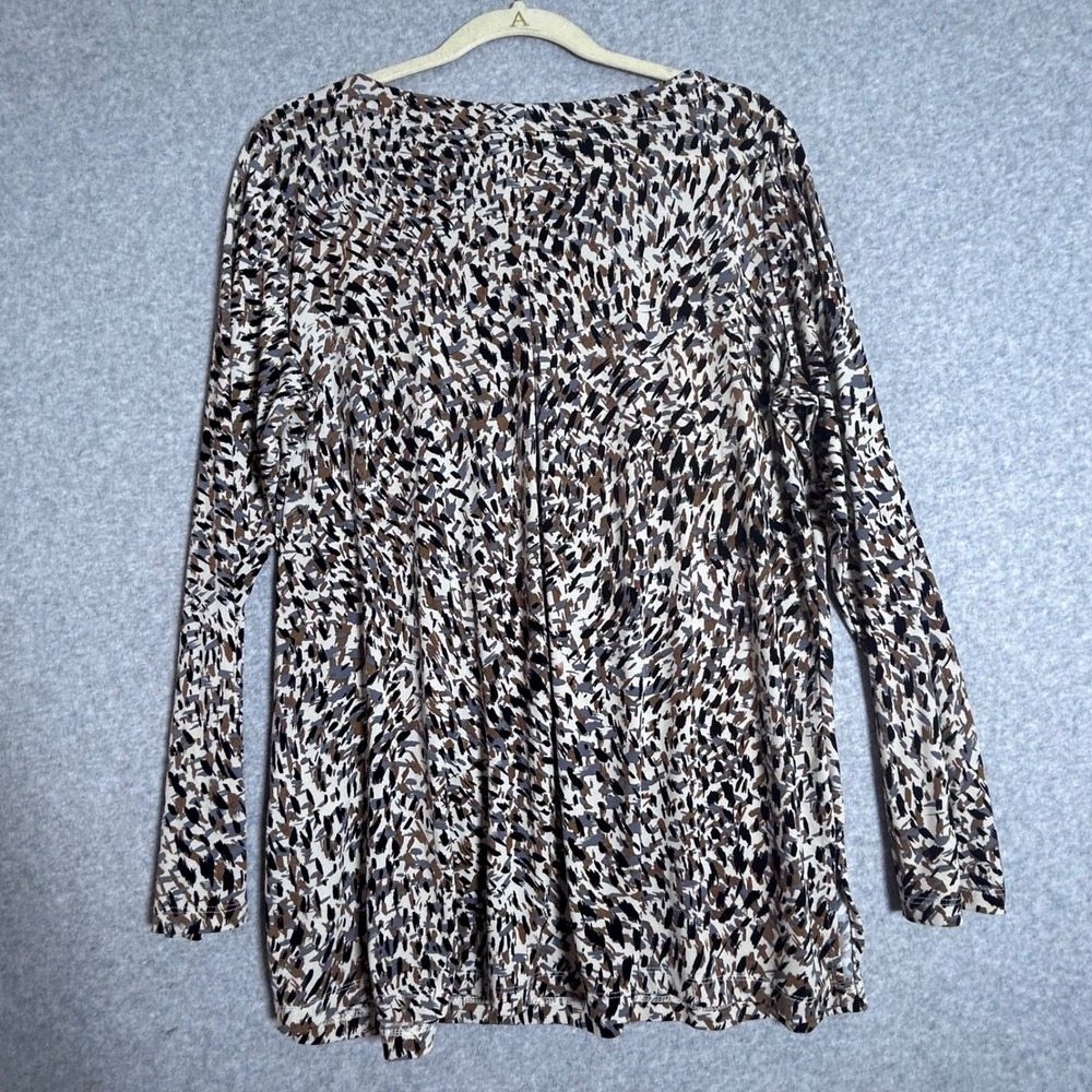 Susan Graver Top Womens L Brown Abstract Liquid Knit Long Sleeve Tunic Career - Picture 2 of 7